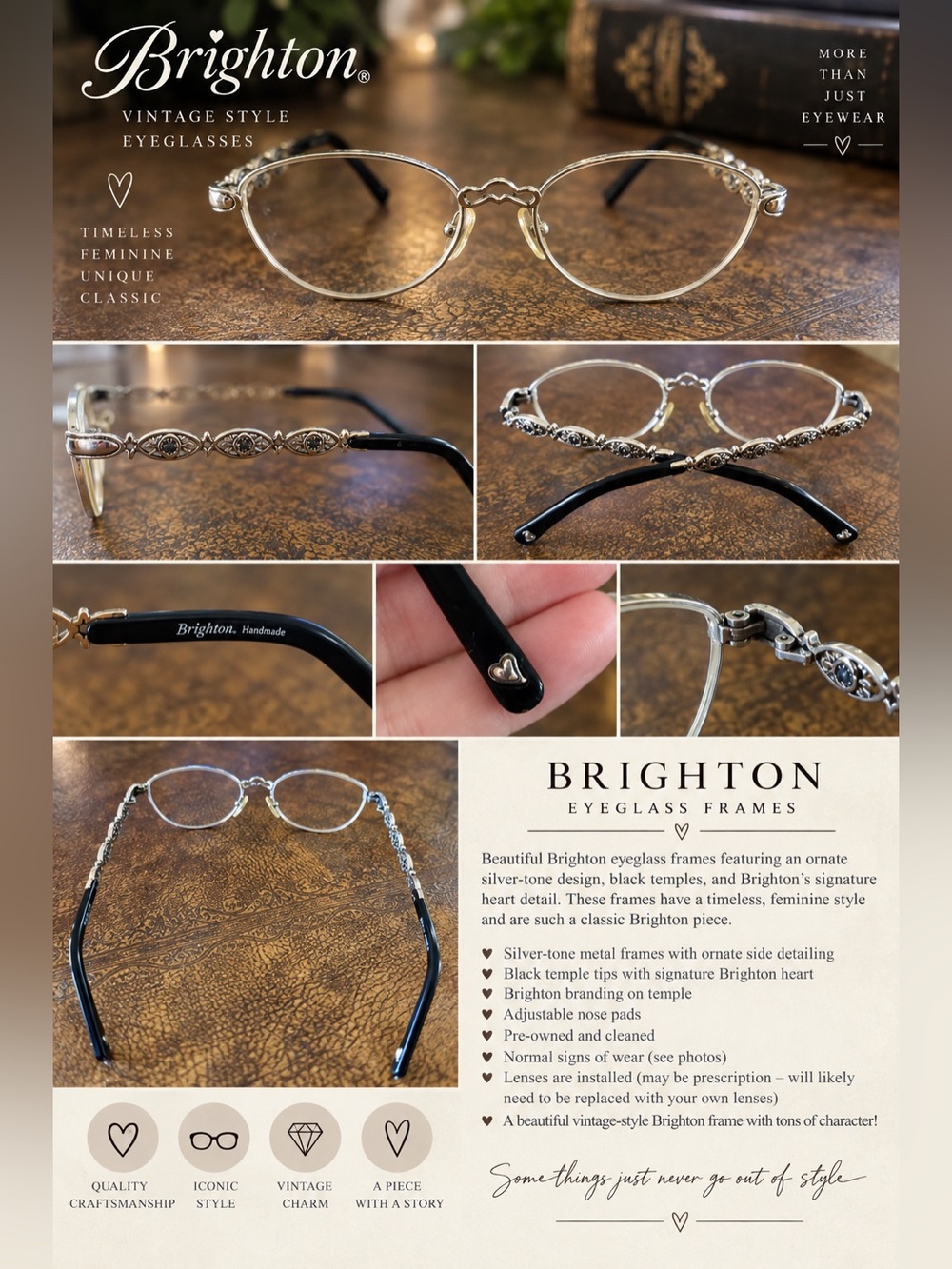 Brighton Silver and Black Ornate Vintage-Style Eyeglass Frames